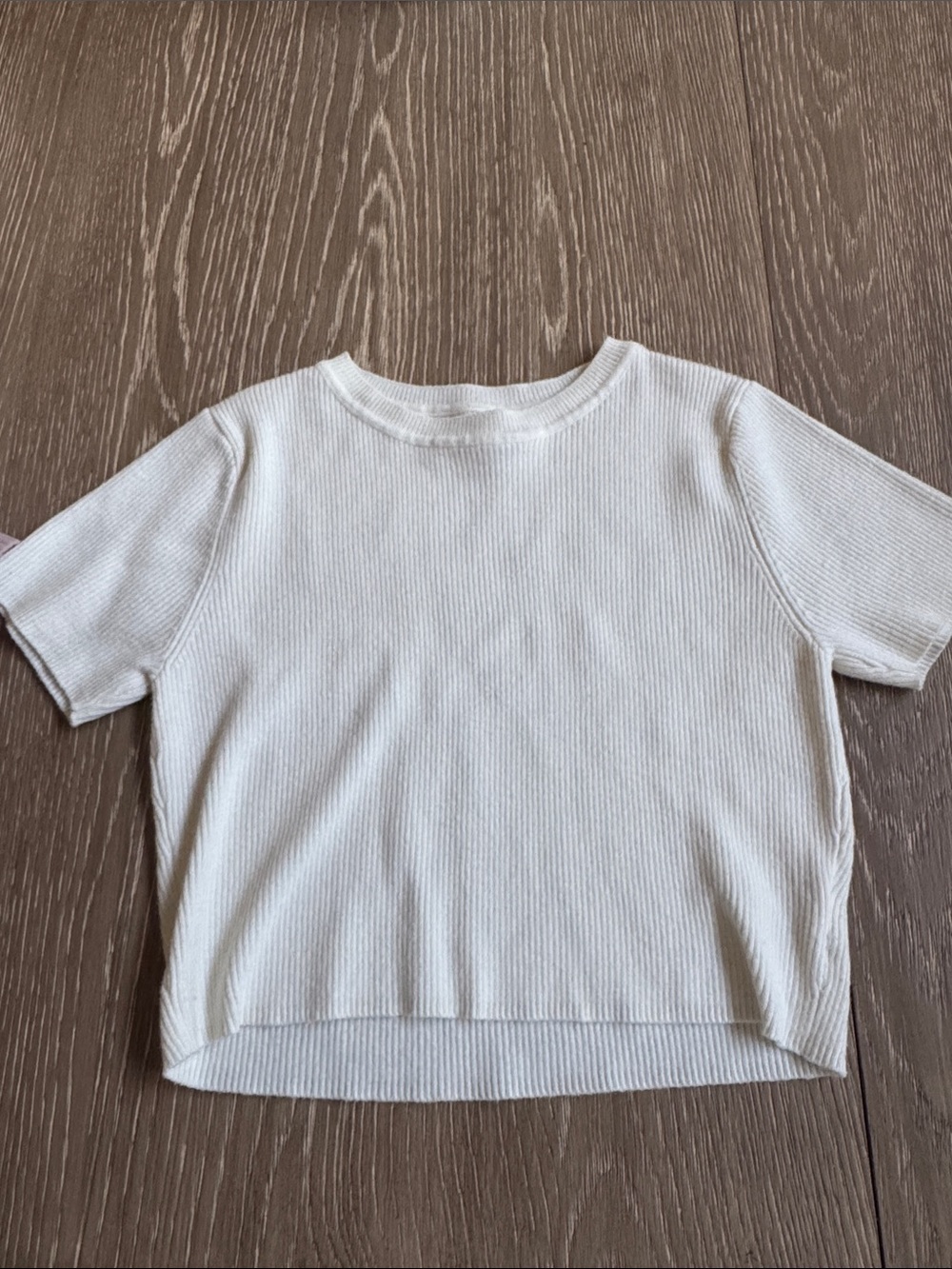 Zara Kids White Ribbed Crewneck Short Sleeve Top